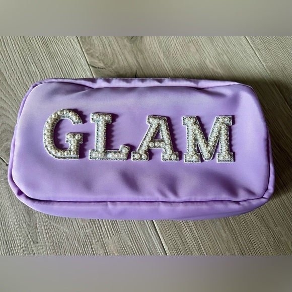 Handbags - Purple “GLAM” Makeup Bag – Pearl & Rhinestone Letters – NWOT​​